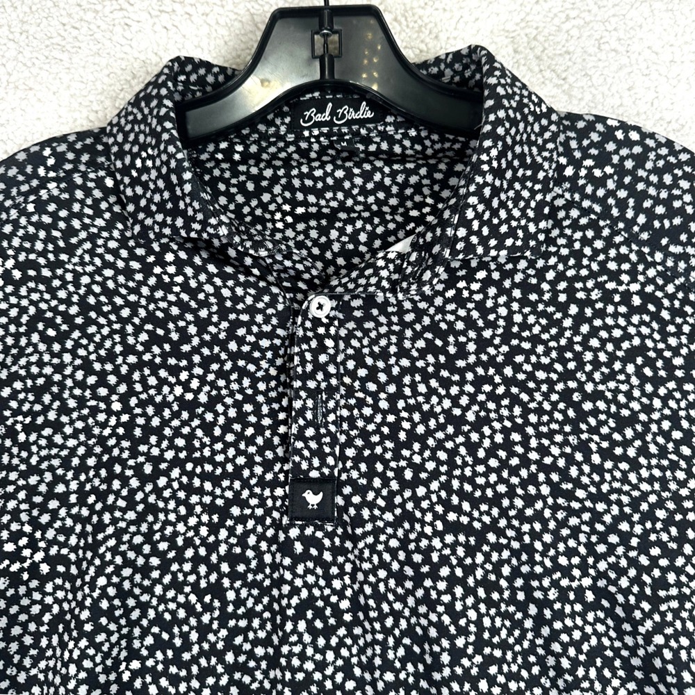 Bad Birdie Abstract Print Golf Polo Mens M Black White FW22F2-BBP001-254 Stretch
